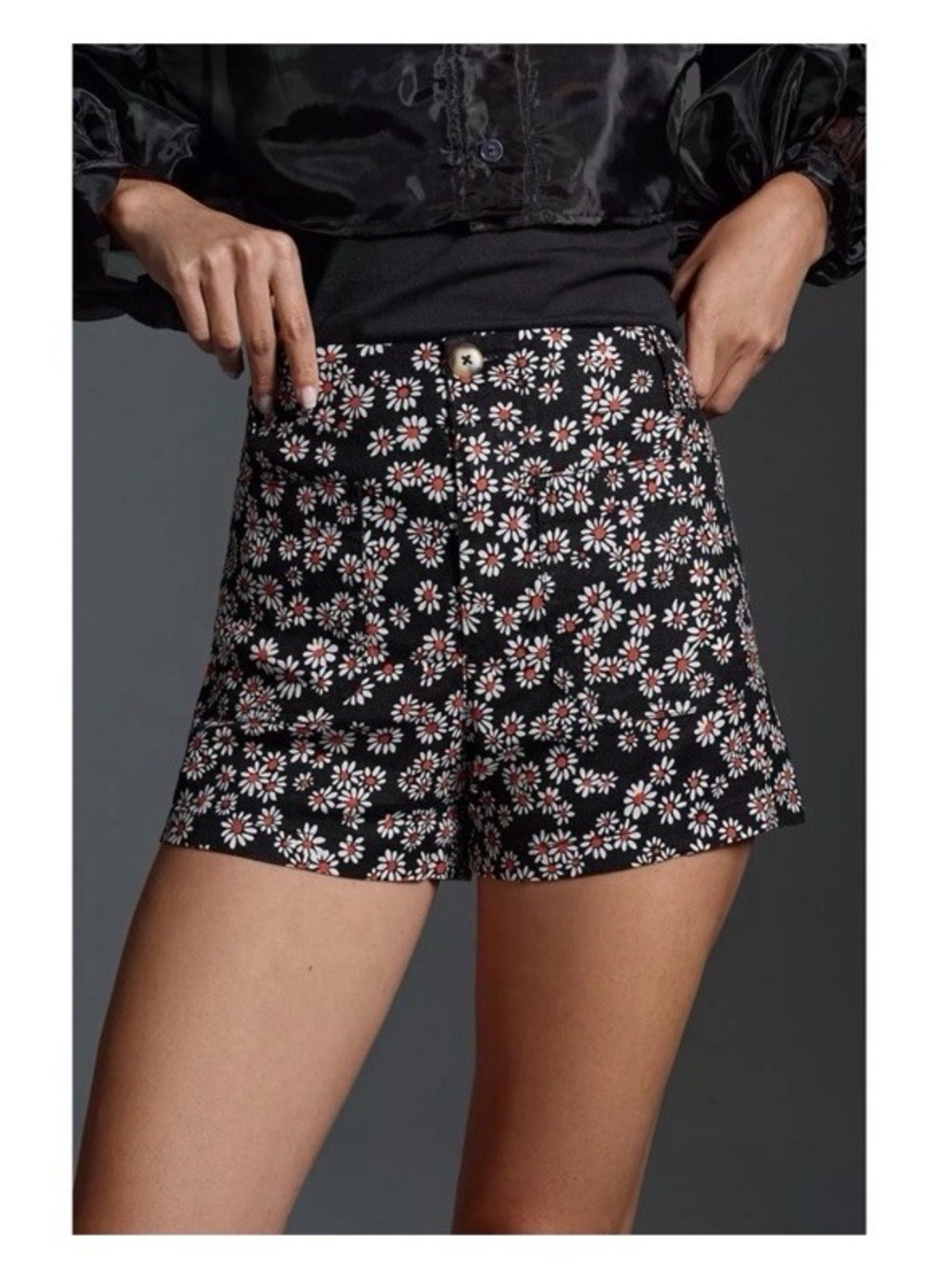 Anthropologie Maeve Colette Shorts Black High-Waist Daisy Print